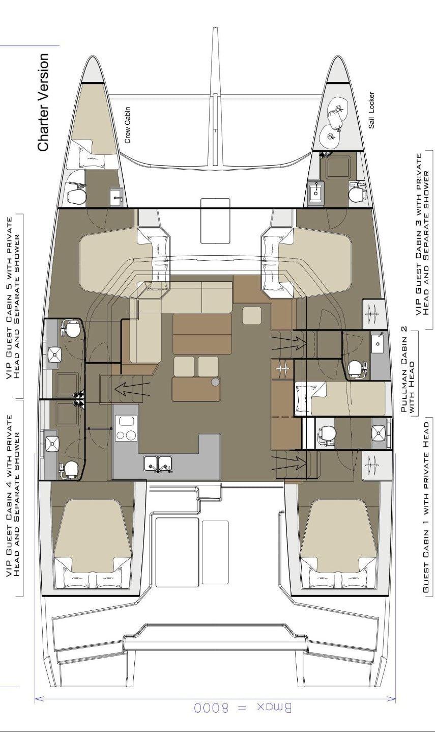 Dufour 48 Catamaran Charter Italy layout